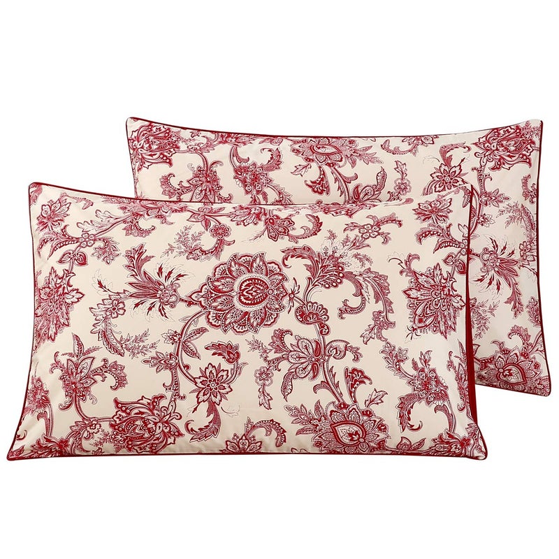 WINLIFE Ultra Soft Set of 2 Pillowcases Floral Printed 100% Cotton Pillow Cases Envelope Closure Queen 20x30'', Vintage Red Paisley - Image 1
